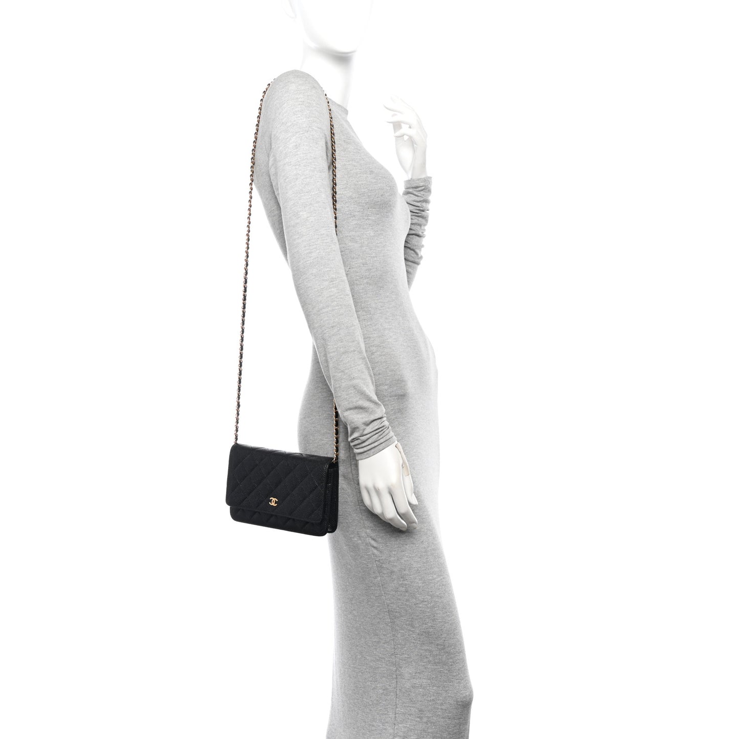 Caviar Quilted Wallet on Chain WOC Black