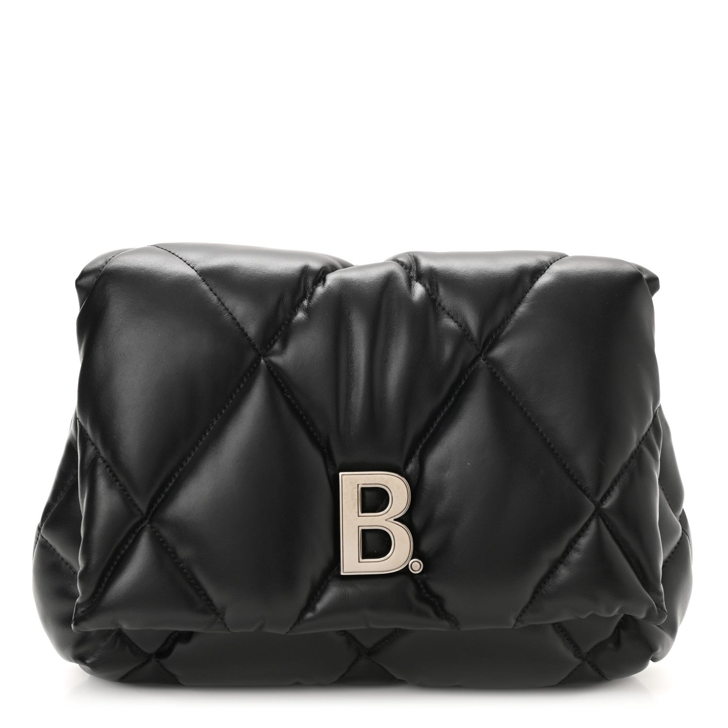 Balenciaga Nappa Calfskin Quilted Touch B Puffy Clutch Black 1 of 10