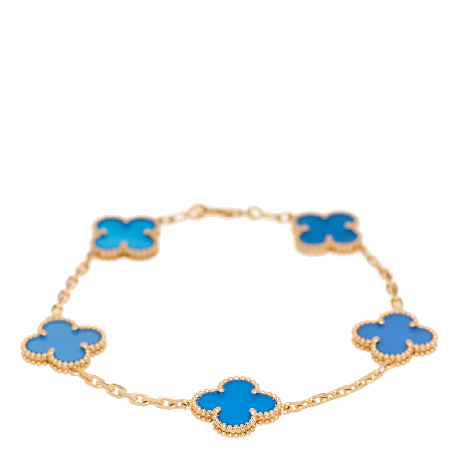 Van Cleef & Arpels 18K Yellow Gold Blue Agate 5 Motifs Vintage Alhambra Bracelet 1 of 5
