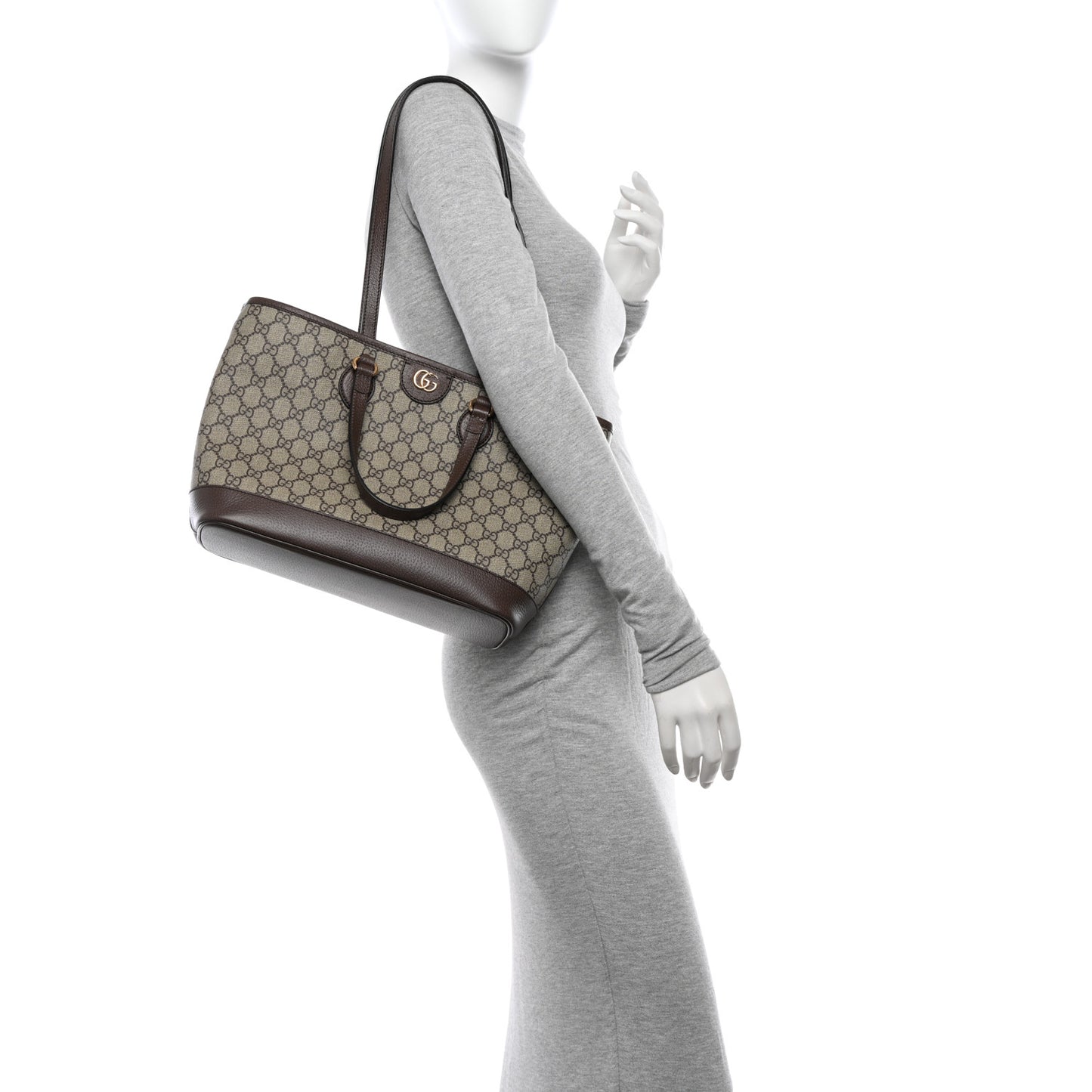 GG Supreme Monogram Textured Calfskin Small Ophidia Shoulder Tote Bag Beige Ebony New Acero