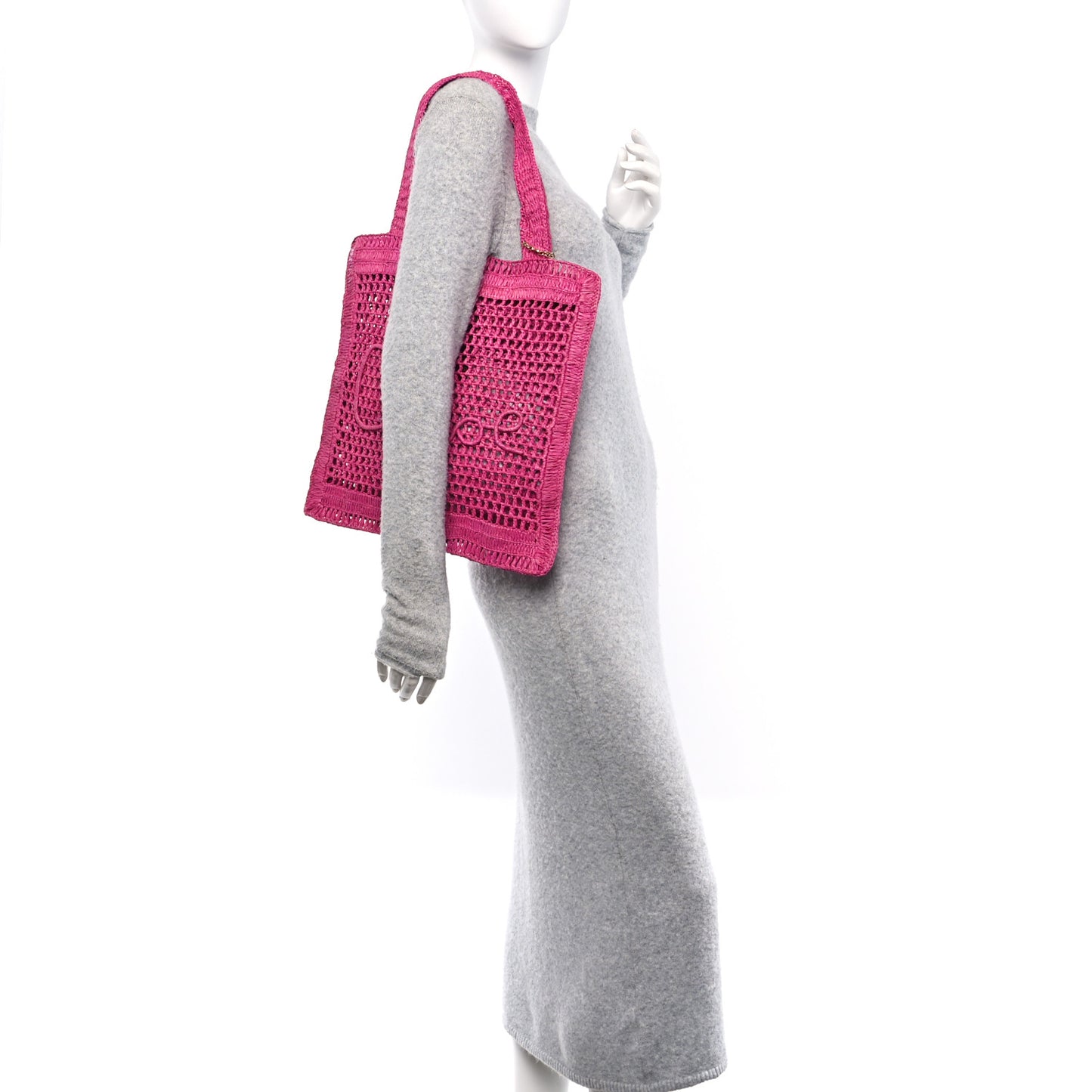 Raffia Summer Banana Tote Fuchsia Rose