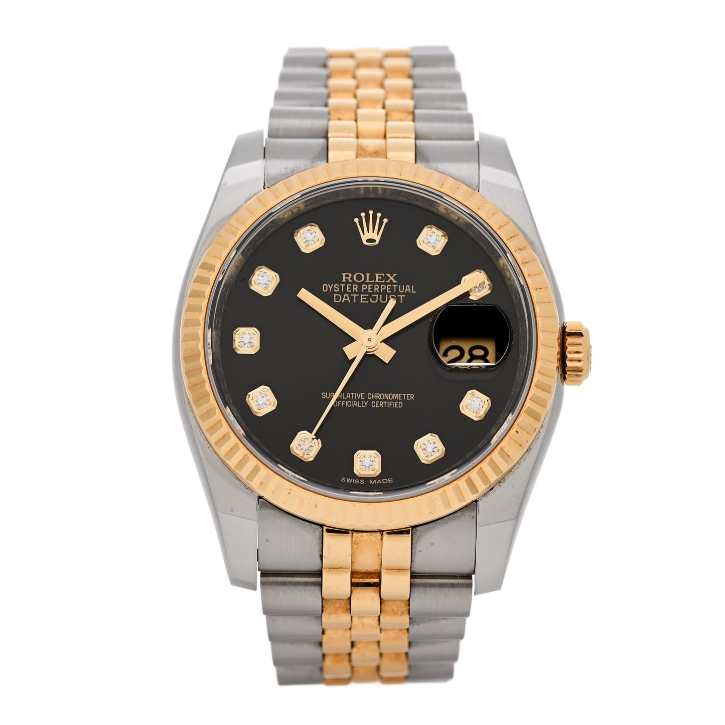Stainless Steel 18K Yellow Gold Diamond 36mm Oyster Perpetual Datejust Watch Black 116233