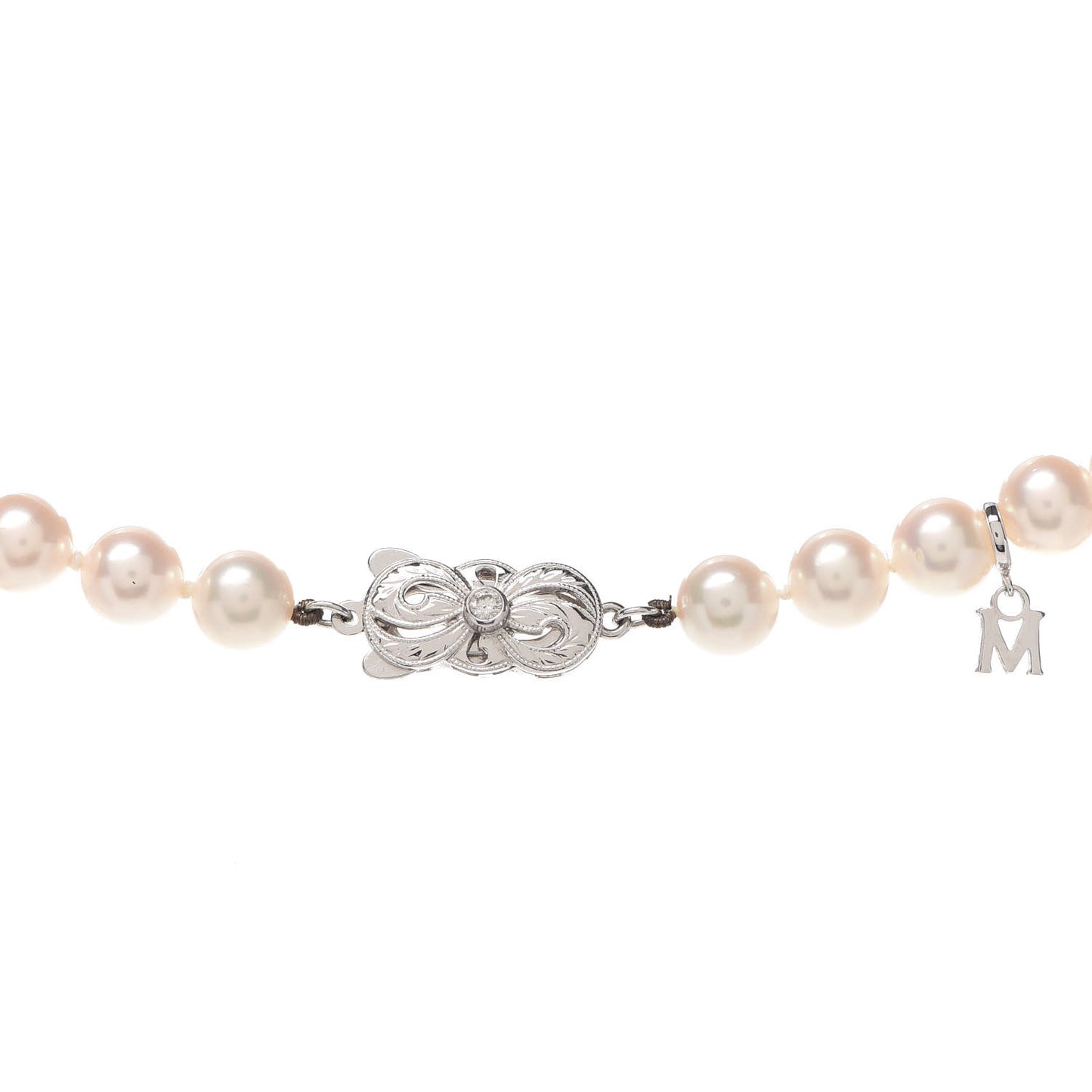 18K White Gold Diamond Akoya Pearl 7-7.5mm Strand Necklace 16"