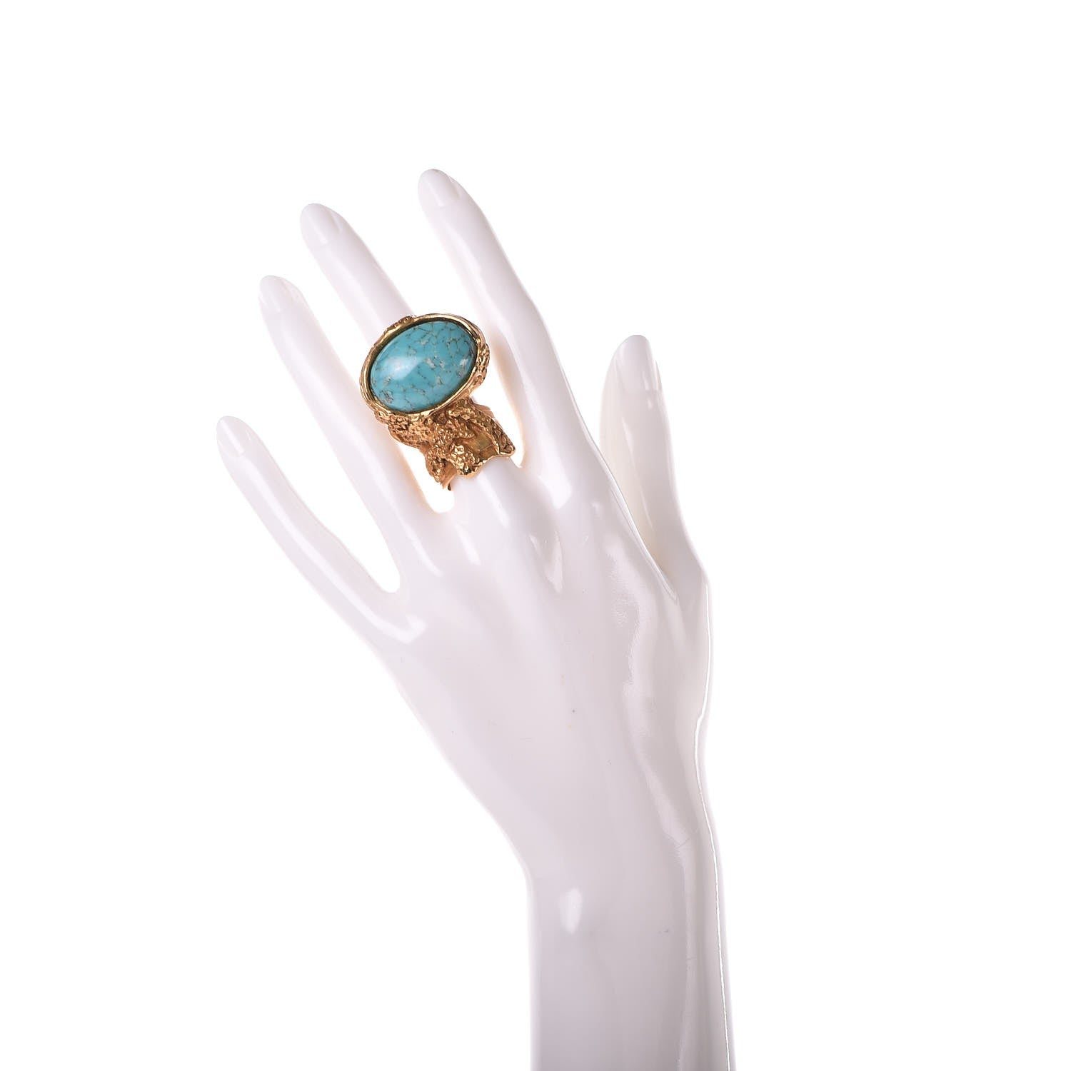 Saint Laurent Glass Cabochon Arty Ovale Ring 5 Gold Turquoise 2 of 5