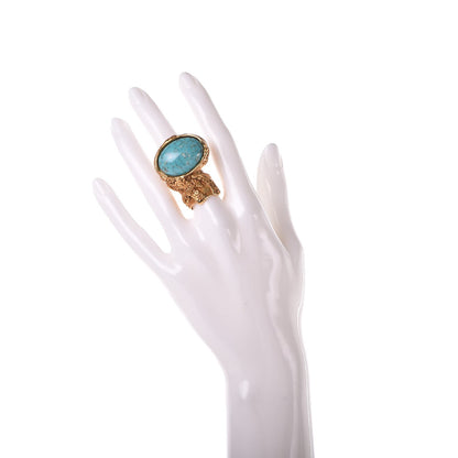Saint Laurent Glass Cabochon Arty Ovale Ring 5 Gold Turquoise 2 of 5