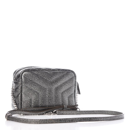 Saint Laurent Metallic Grain De Poudre Y Quilted Monogram Mini Loulou Camera Bag Gun Metal 2 of 13