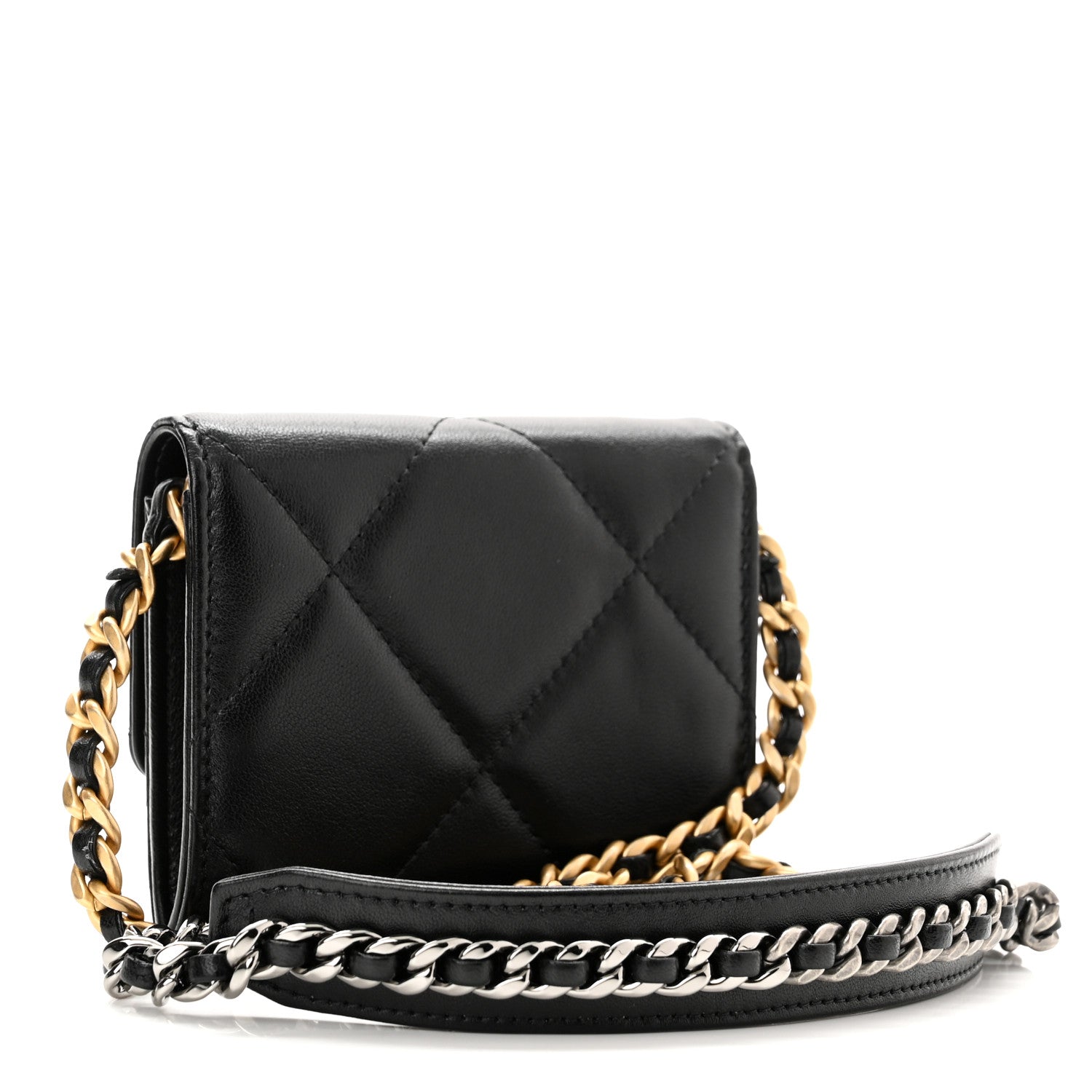 Chanel Lambskin Quilted Chanel 19 Flap Coin Purse With Chain Black 3 of 11