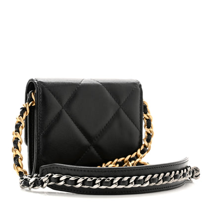 Chanel Lambskin Quilted Chanel 19 Flap Coin Purse With Chain Black 3 of 11