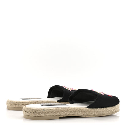 Chanel Canvas Embroidered CC Floral Espadrille Slip On Sandals 41 Black Multicolor 5 of 10