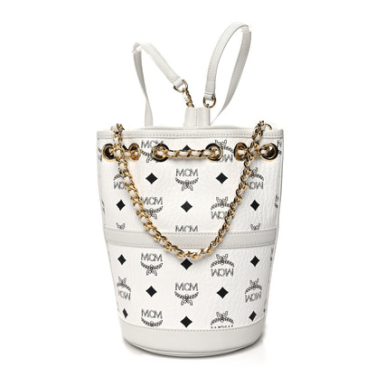 MCM Visetos Aren Mini Chain Backpack White 1 of 9