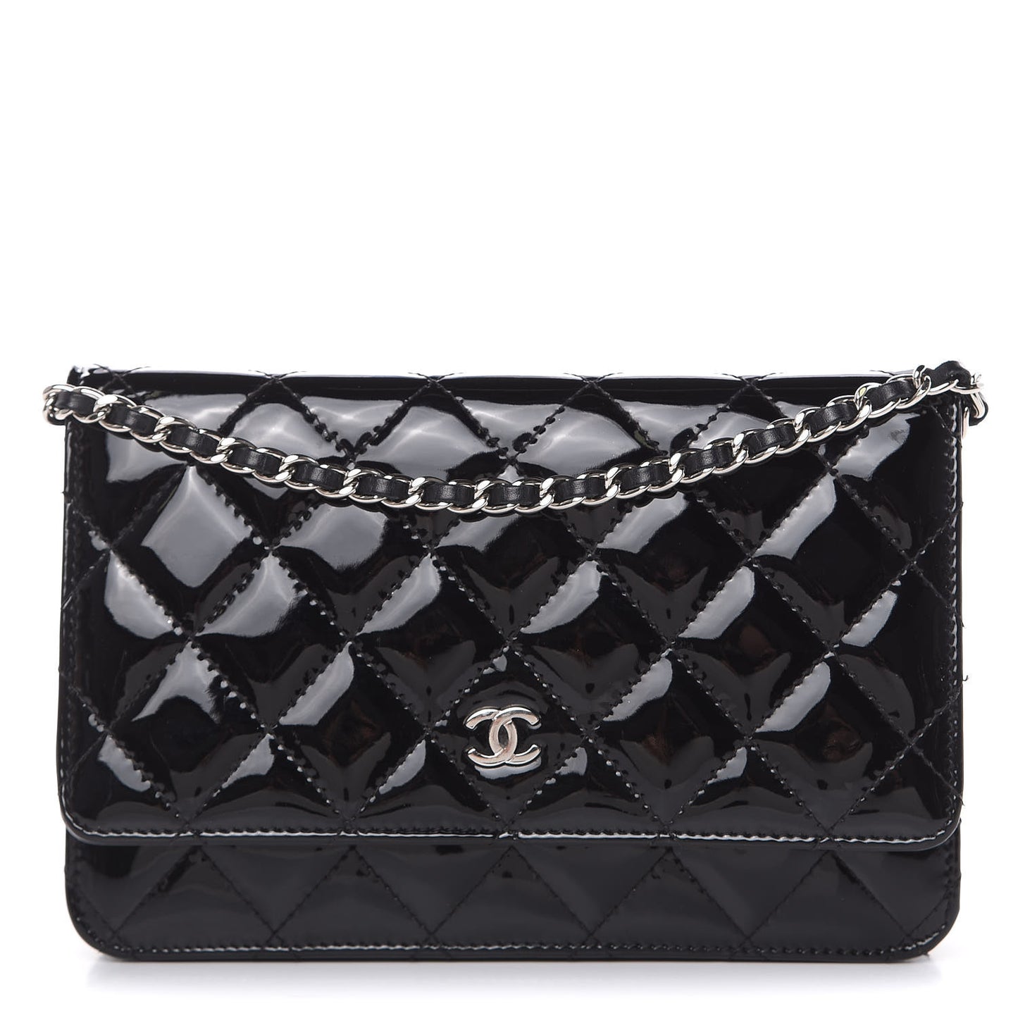 Patent Quilted Wallet On Chain WOC Black