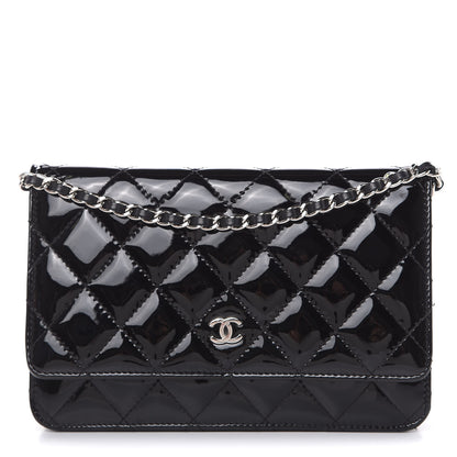 Chanel Patent Quilted Wallet On Chain WOC Black 1 of 15