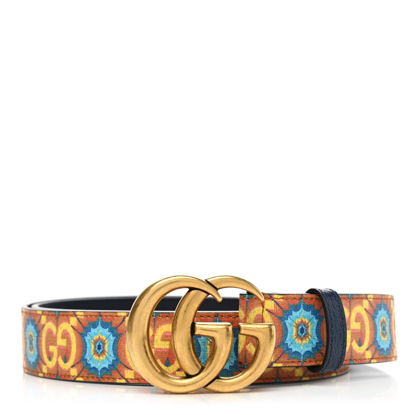 GG Supreme Monogram Kaleidoscope Double G 30mm Belt 115 46 Blue Orange Multicolor Blue Agata
