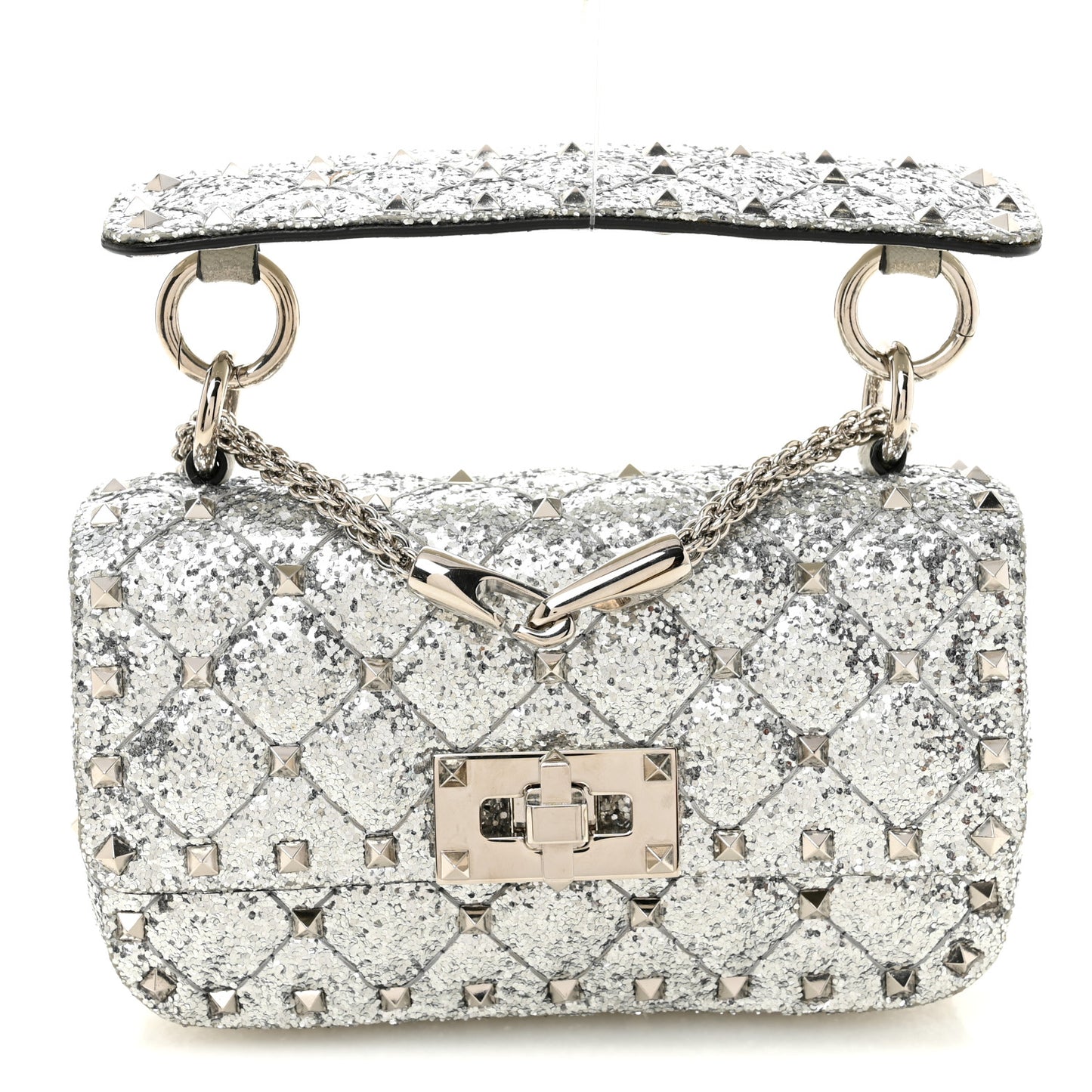 Glitter Mini Rockstud Spike Shoulder Bag Silver