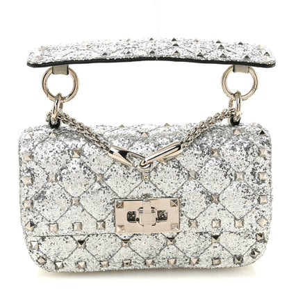 Valentino Garavani Glitter Mini Rockstud Spike Shoulder Bag Silver 1 of 12