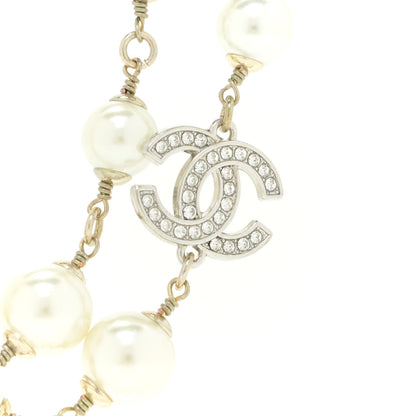Chanel Graduated Pearl Crystal CC Long Necklace Silver 4 of 6