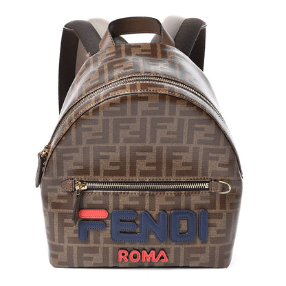 Fendi X FILA Glazed Fabric Vitello Century FF 1974 Mania Mini Backpack Mogano Panna Blueberry 1 of 11