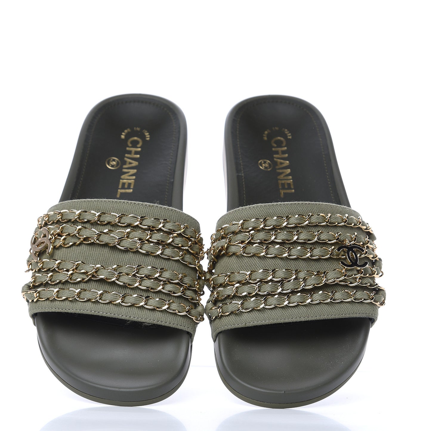 Canvas Chain Flat Sandals 37 Khaki