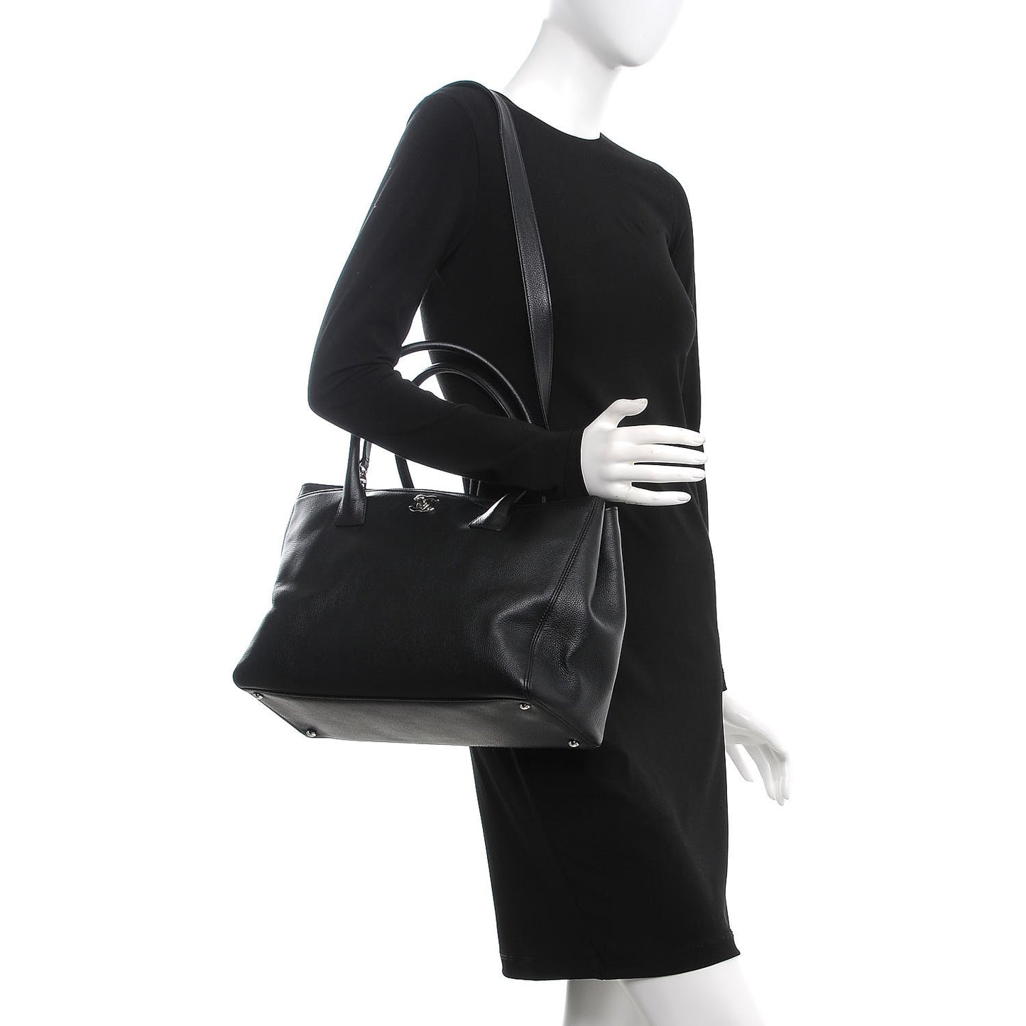 Calfskin Cerf Executive Shopper Tote Black