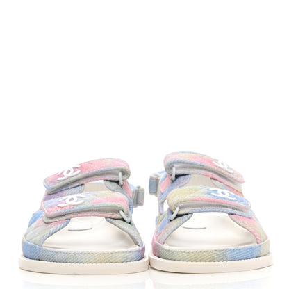Chanel Printed Fabric Quilted Dad Sandals 42 Green Pink Blue 2 of 9