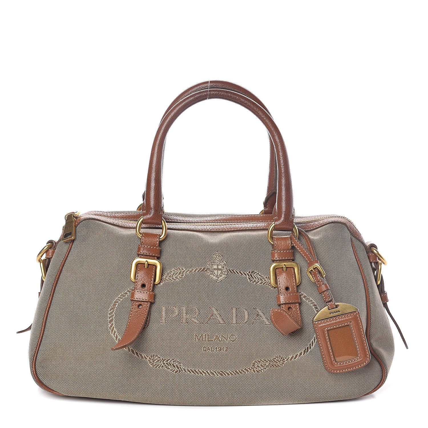 Prada Jacquard Logo Handbag Corda Brandy 1 of 10
