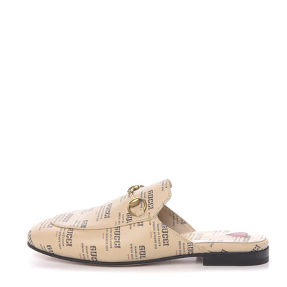 Gucci Calfskin Stamp Print Womens Princetown Slippers 35.5 Soy Black 1 of 9