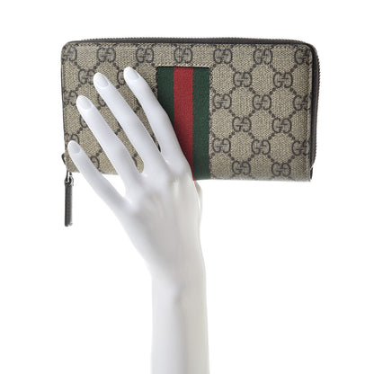 Gucci GG Supreme Monogram Web Zip Around Wallet Beige Cocoa 2 of 9