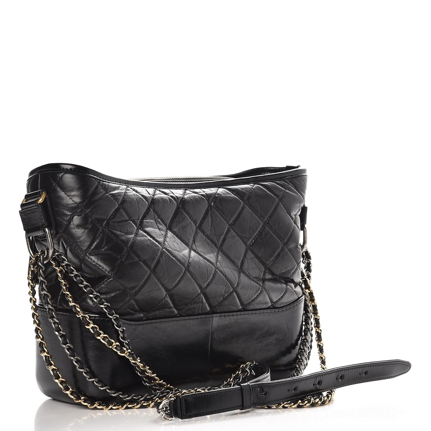 Aged Calfskin Quilted Medium Gabrielle Hobo Black