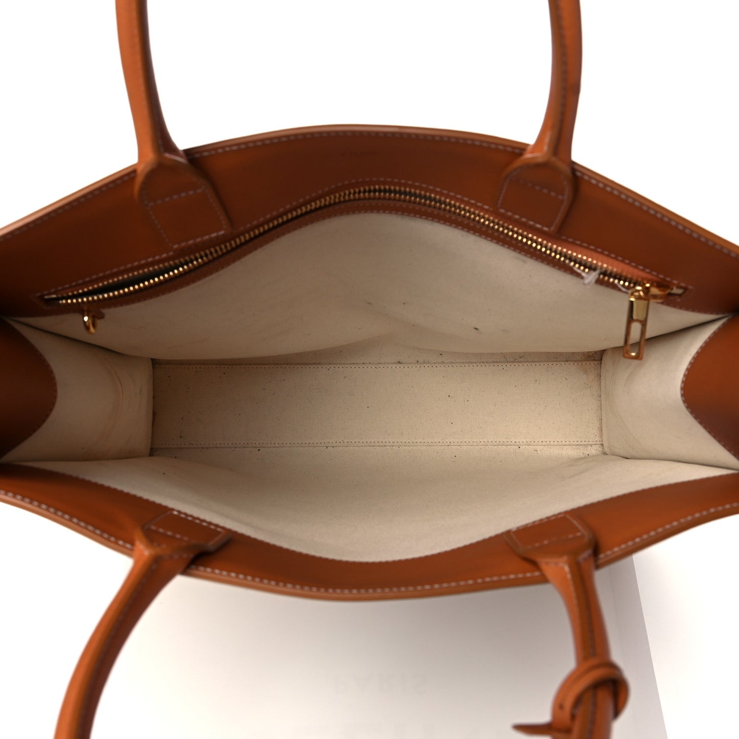 Canvas Calfskin Vertical Cabas Natural Tan