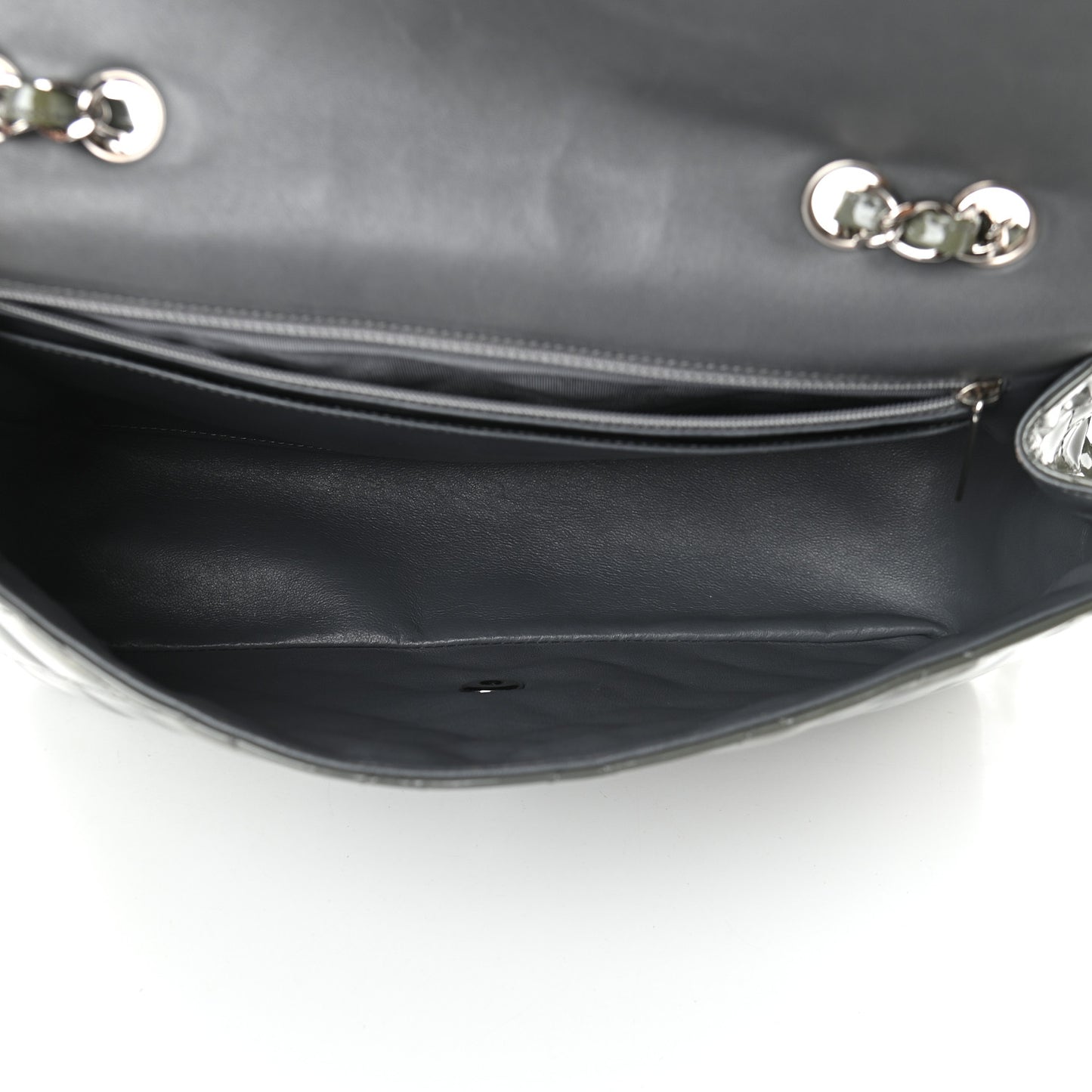 Patent Quilted Jumbo Single Flap Grey