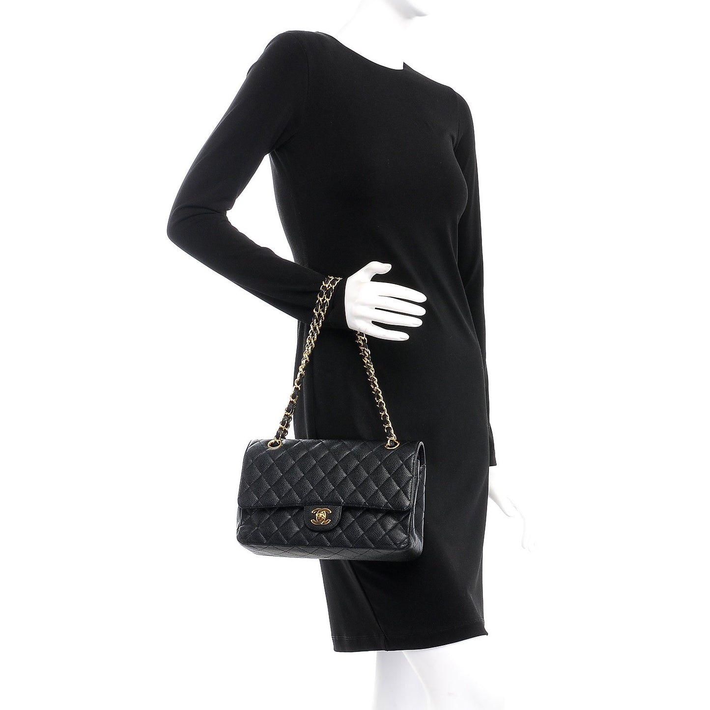 Caviar Quilted Medium Double Flap Black
