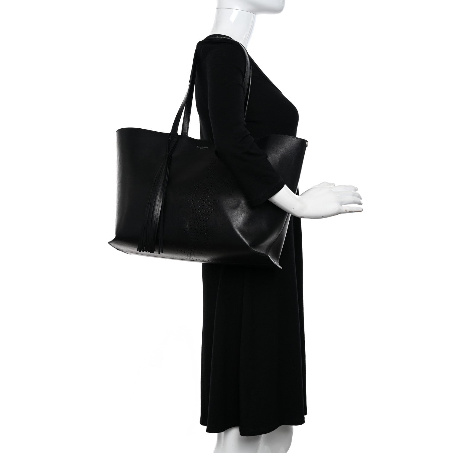Saint Laurent Vintage Calfskin Perforated East West Shopping Tote Black 2 of 21