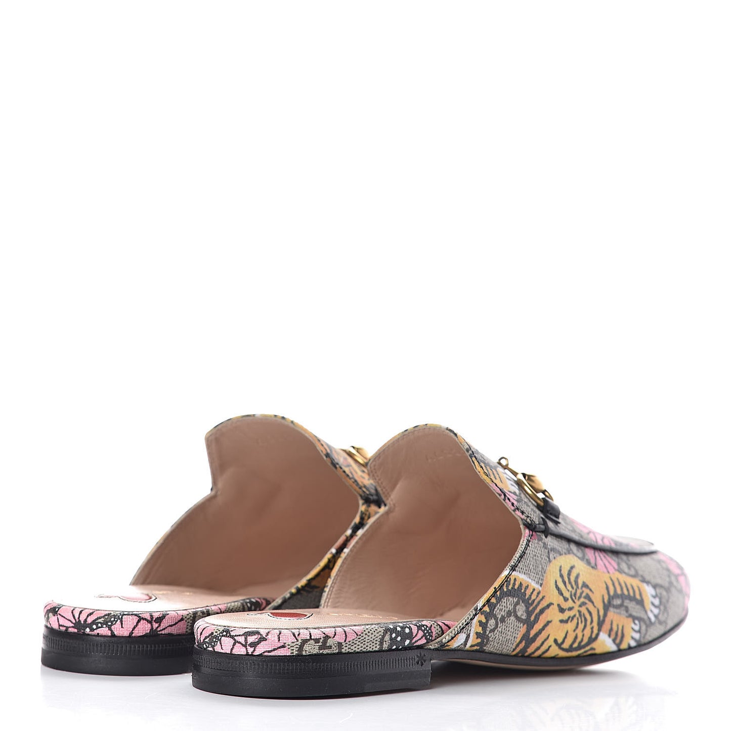 GG Supreme Monogram Bengal Womens Princetown Slippers 37 Beige Crop Pink