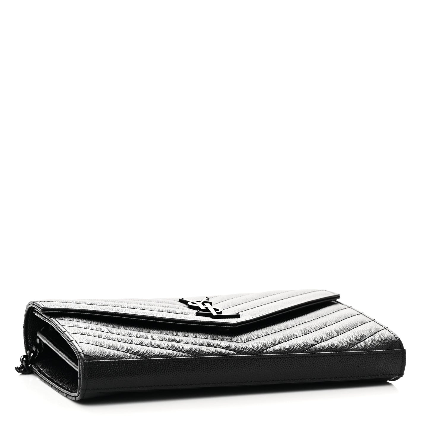 Grain De Poudre Matelasse Chevron Monogram Monochrome Chain Wallet Black