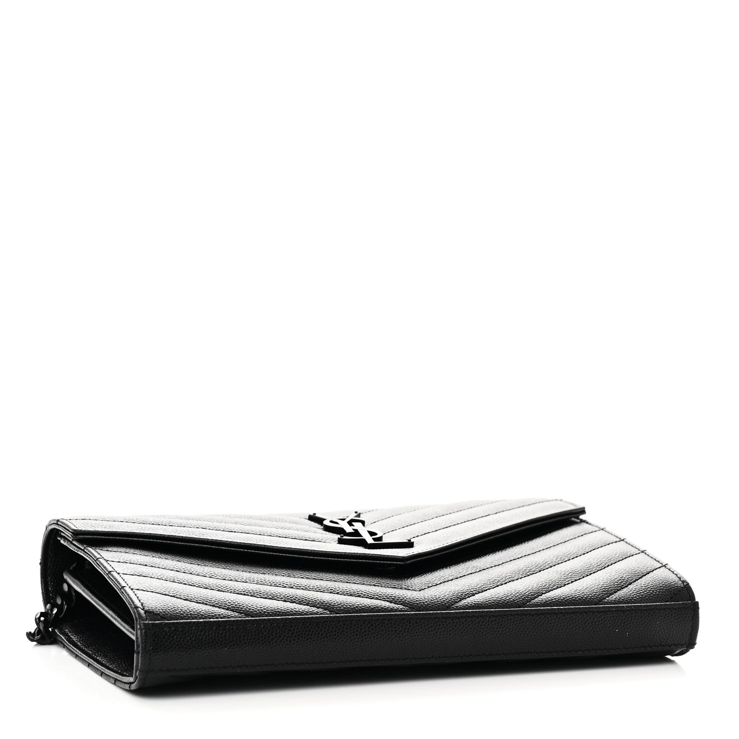 Saint Laurent Grain De Poudre Matelasse Chevron Monogram Monochrome Chain Wallet Black 4 of 10