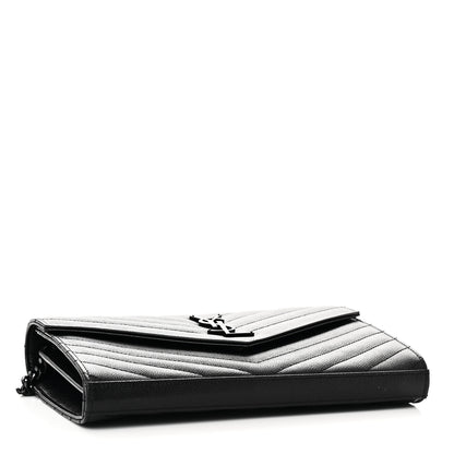 Saint Laurent Grain De Poudre Matelasse Chevron Monogram Monochrome Chain Wallet Black 4 of 10