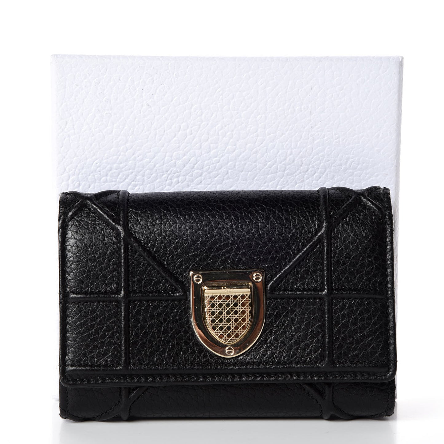 Grained Calfskin Cannage Diorama Elancee Wallet Black