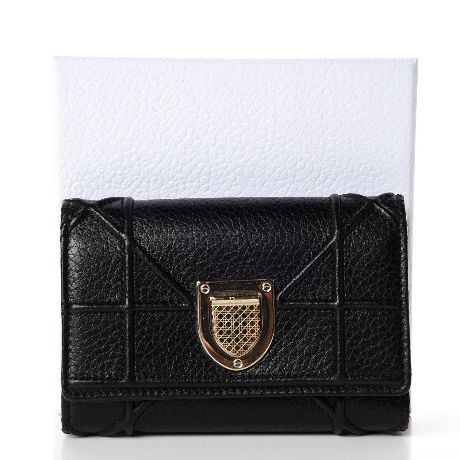 Christian Dior Grained Calfskin Cannage Diorama Elancee Wallet Black 7 of 7