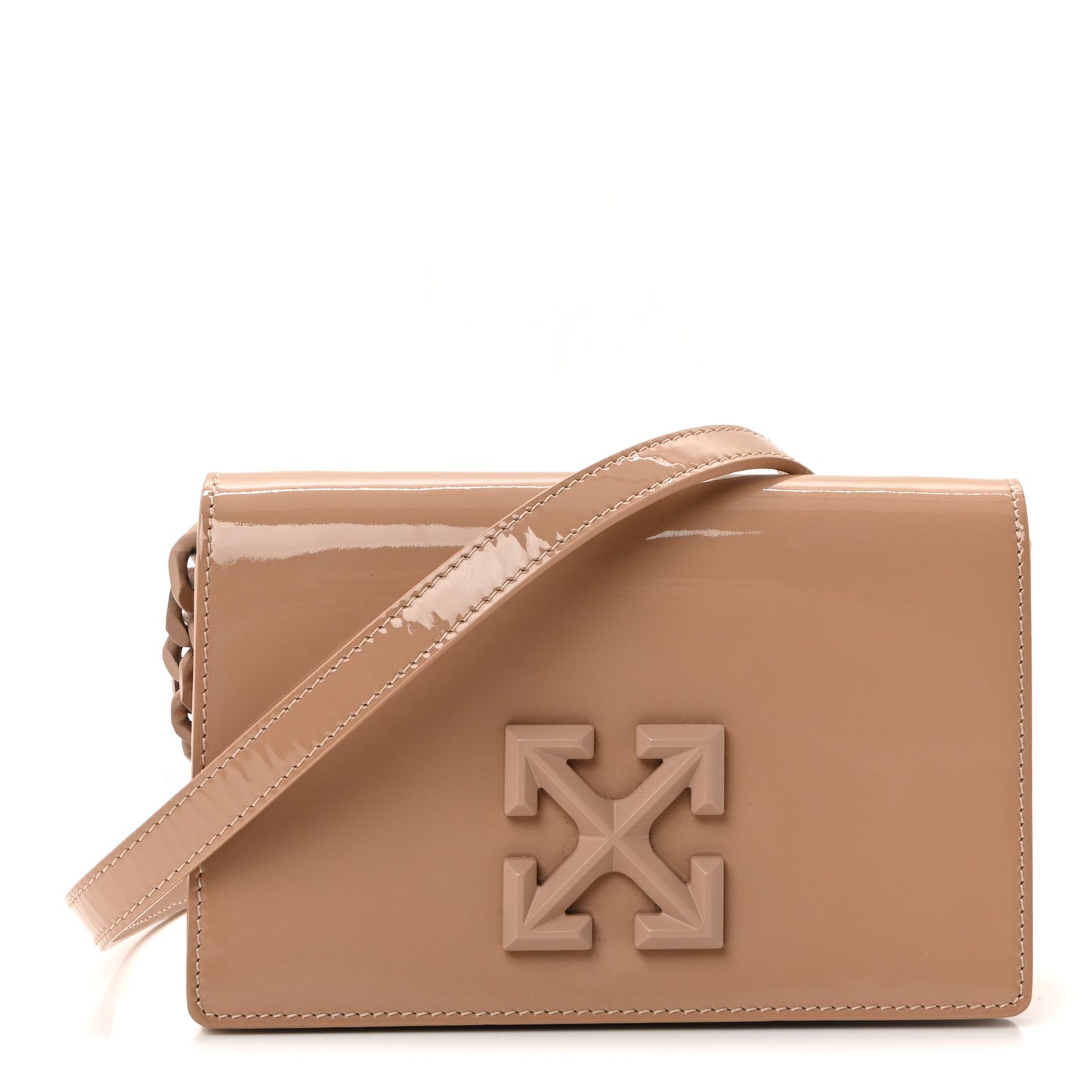 OFF WHITE Patent Jitney 0.5 Crossbody Bag Nude