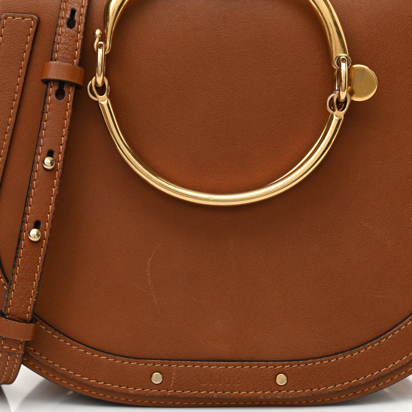 Calfskin Suede Medium Nile Bracelet Bag Caramel