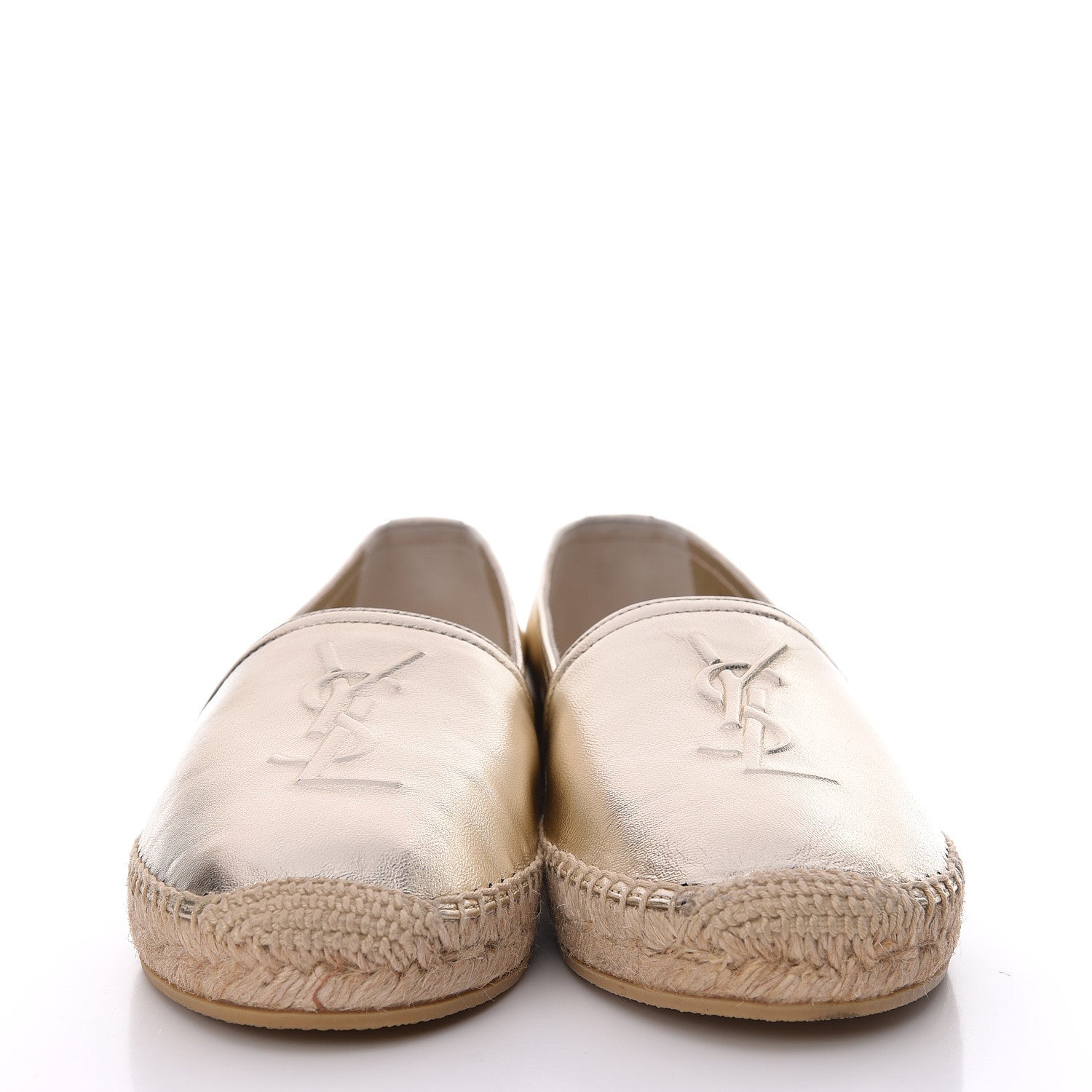 Saint Laurent Metallic Lambskin Monogram Espadrilles 38.5 Gold 2 of 11