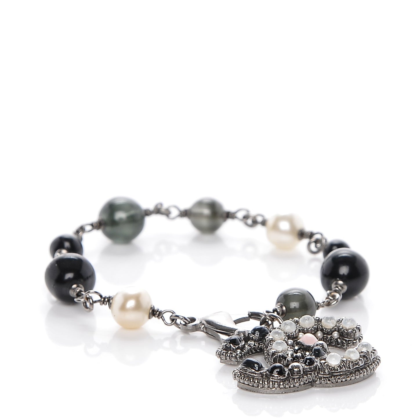 Ruthenium Beaded CC Bracelet Black