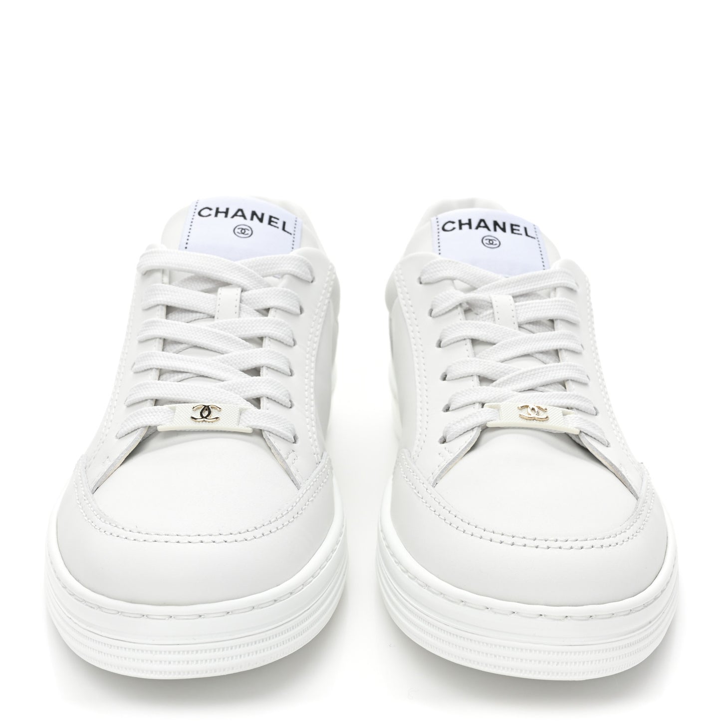 Calfskin Womens CC Logo Sneakers 38 White