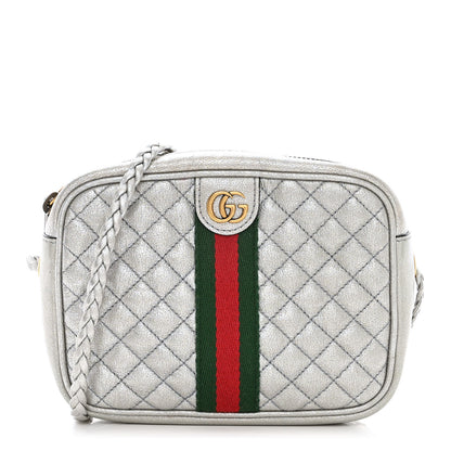 Gucci Laminated Nappa Web Trapuntata Mini GG Shoulder Bag Argento 1 of 9