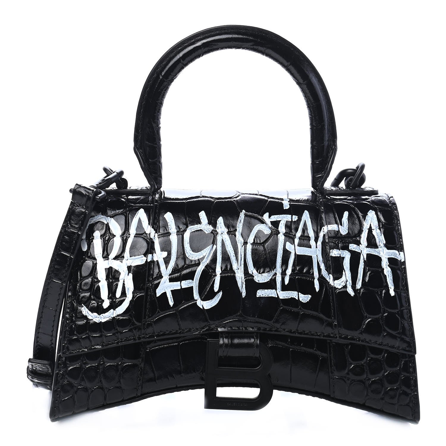 Balenciaga Calfskin Graffiti Logo Monochrome Crocodile