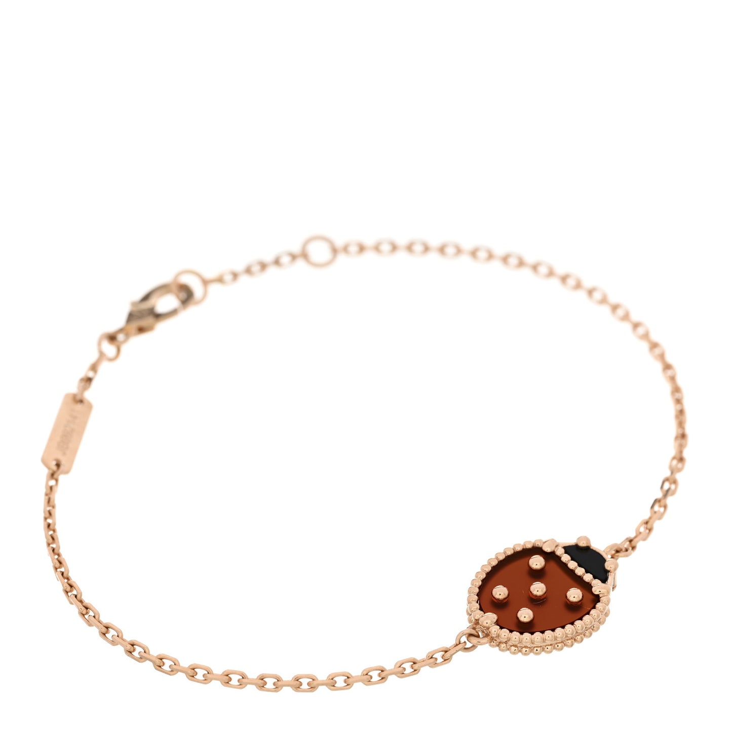 18K Rose Gold Carnelian Onyx Lucky Spring Closed Wing Ladybug Bracelet