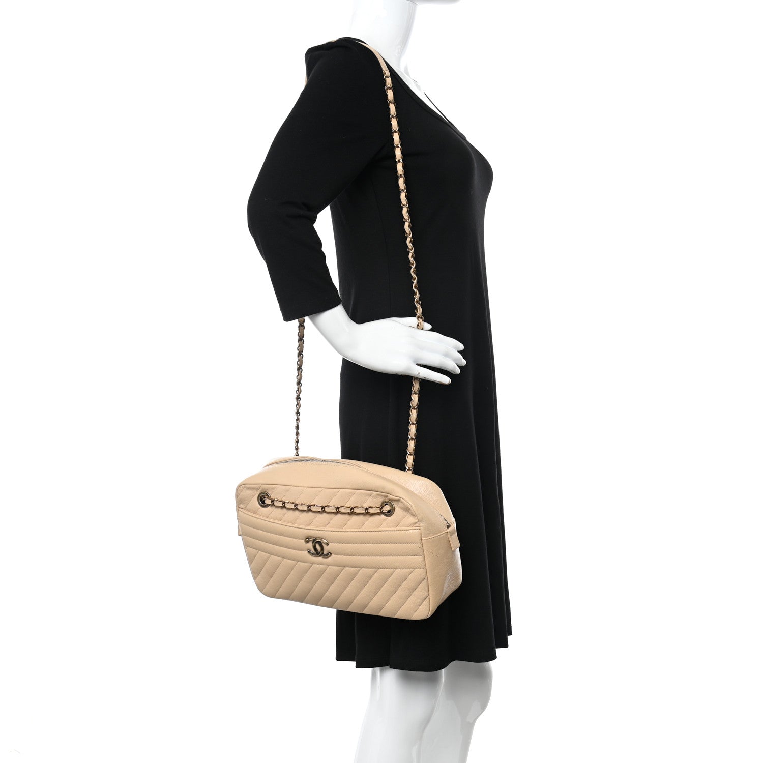 Chanel Shiny Goatskin Diagonal Quilted Camera Bag Beige 2 of 14