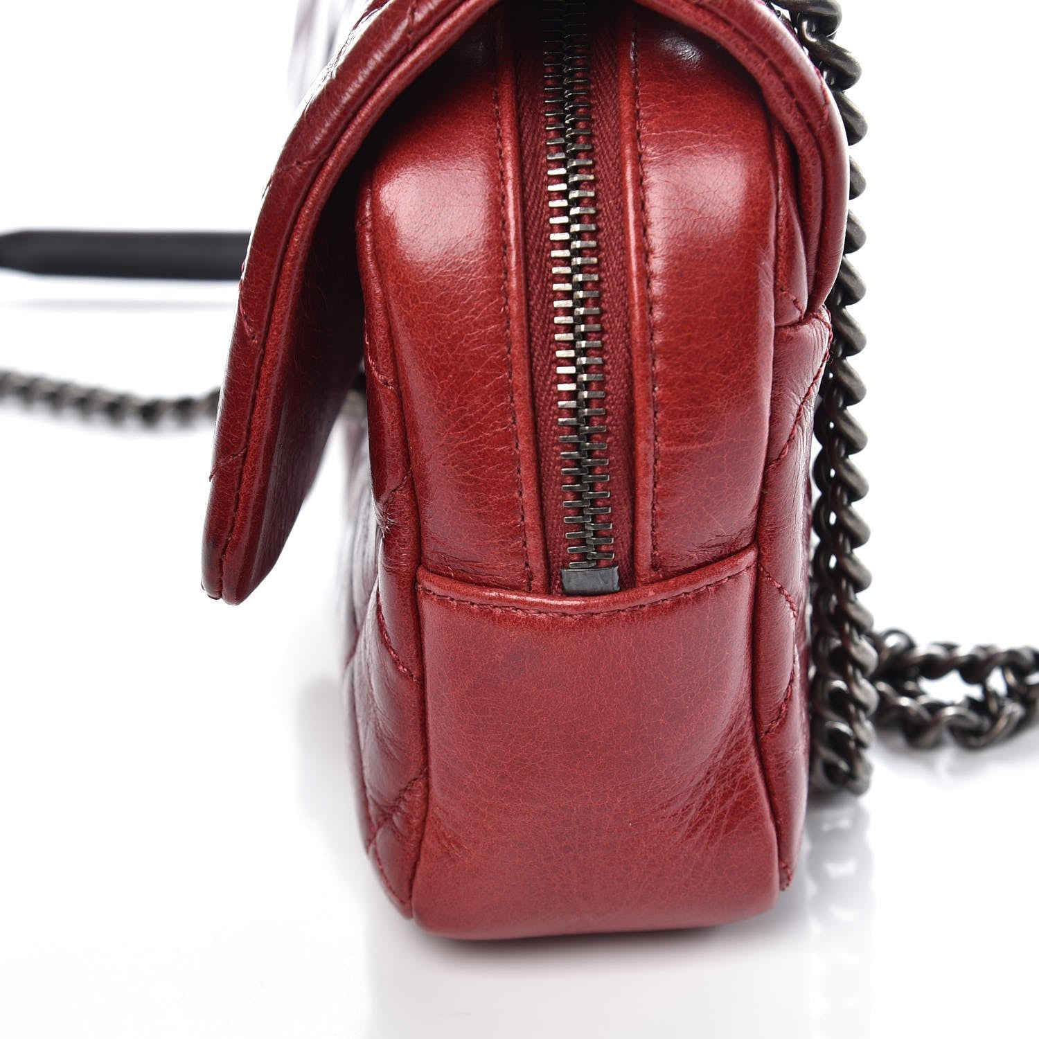 Chanel Glazed Calfskin Quilted Medium Duo Flap Dark Red 9 of 12