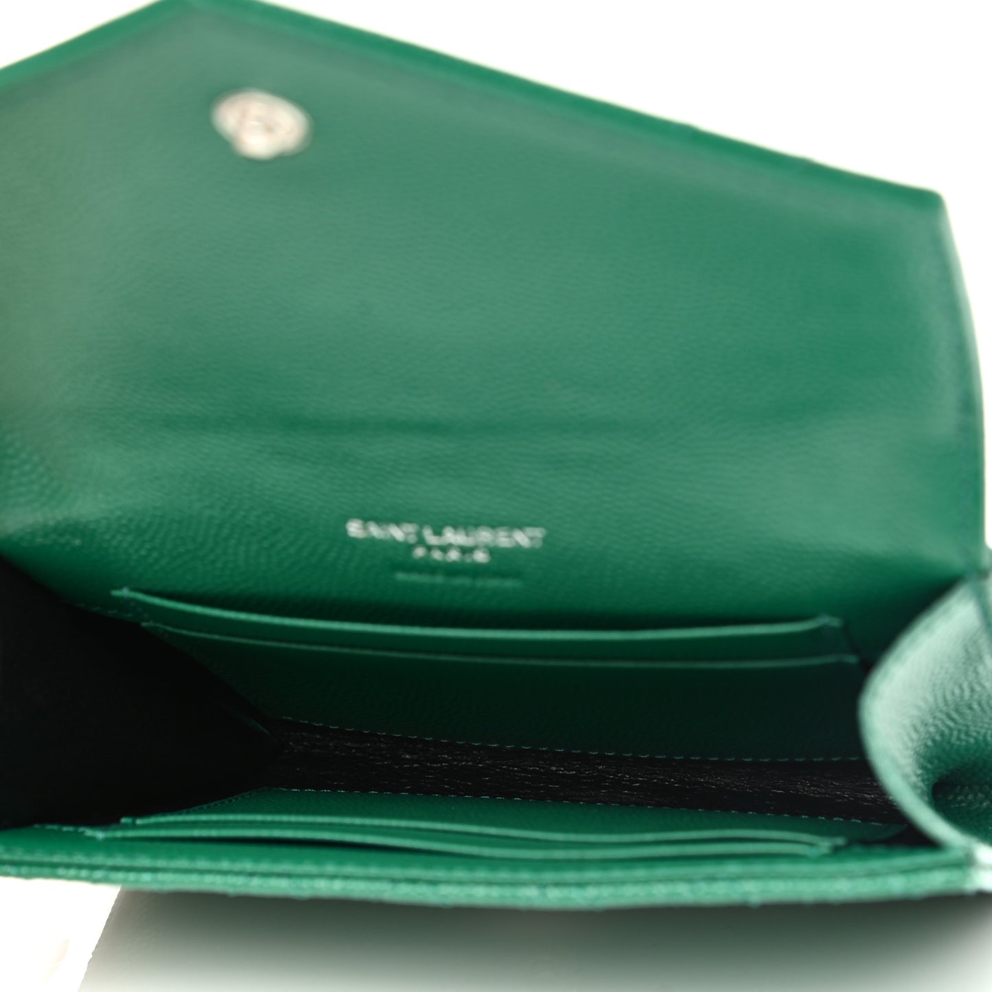 Grain De Poudre Textured Mixed Matelasse Triquilt Small Monogram Envelope Wallet Green