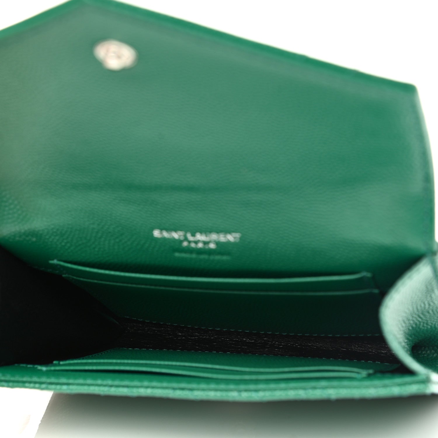 Saint Laurent Grain De Poudre Textured Mixed Matelasse Triquilt Small Monogram Envelope Wallet Green 4 of 6